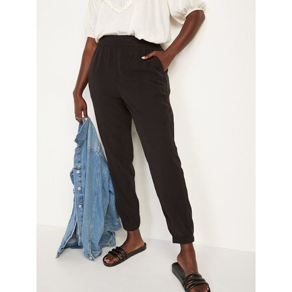 Old Navy black high rise pull on elastic waist joggers pants casual bottoms - Picture 1 of 11
